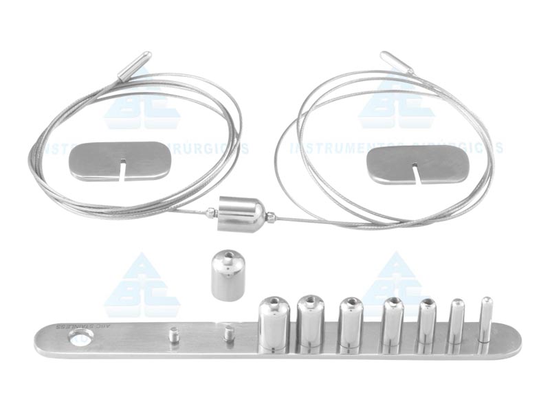 FLEBOEXTRATOR CONJUNTO C/ 9 OLIVAS DE 4 mm a 12 mm 1 VARETA EM CABO DE AO INOX ESPESSURA 1 mm COMP 1 m 1 VARETA EM CABO DE AO INOX ESPESSURA 1 mm COMP 80 cm